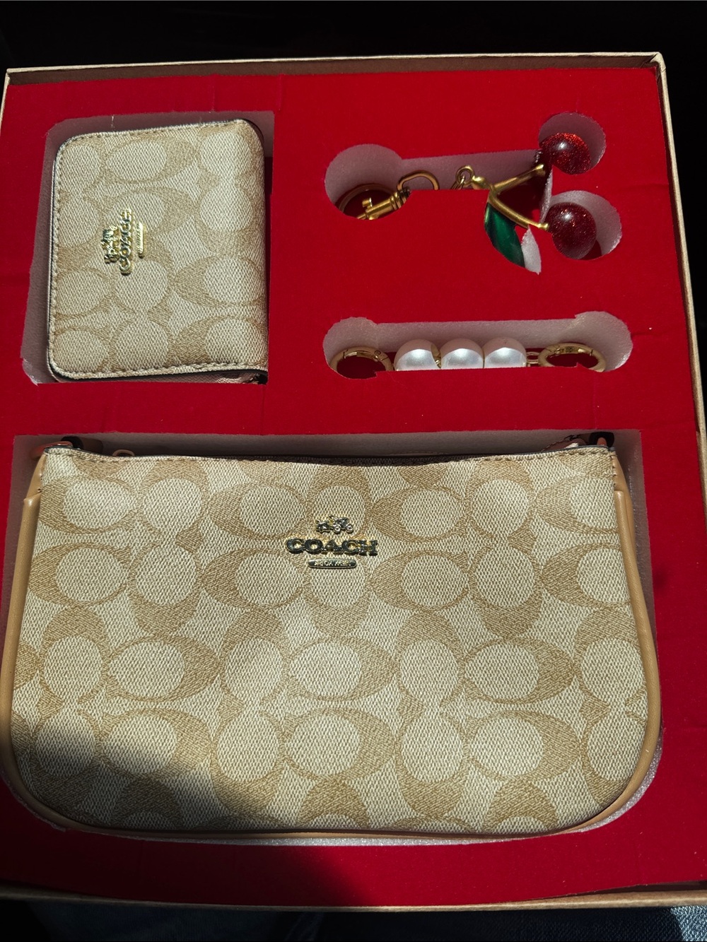 Selling as No Brand Beige Signature Canvas Wristlet and Card Pouch Set